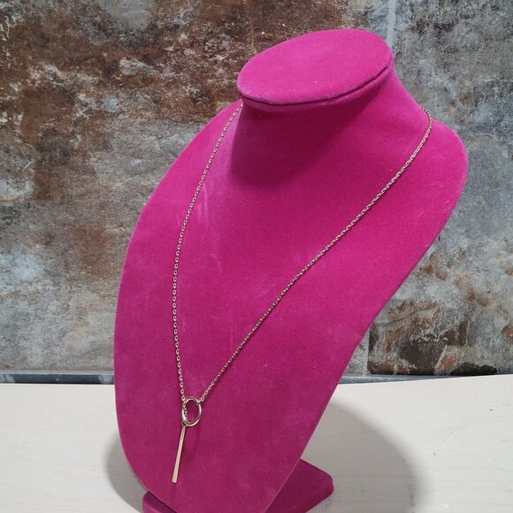 Gold Toned Chain Toggle Clasp Pendant Long Bar Circle Necklace - Picture 4 of 9